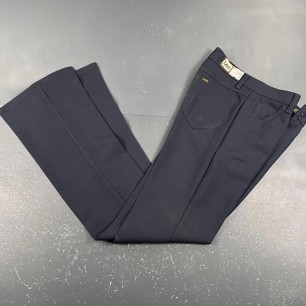 VTG Lee Pants Slacks Mens 28x34 Deep Navy Blue Comfort Stretch Bootcut 70's NWT - Picture 1 of 9
